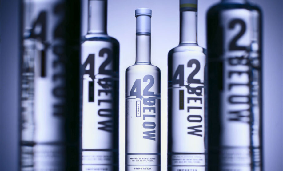 42 Below Vodka bottles showcased.