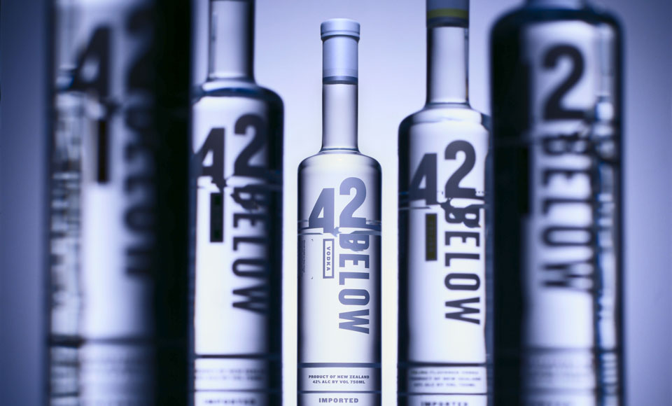 42 Below Vodka bottles showcased.