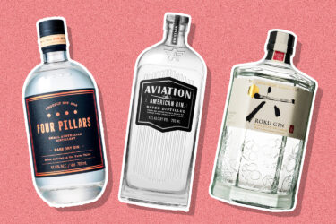 Three gin bottles: Four Pillars, Aviation, Roku.