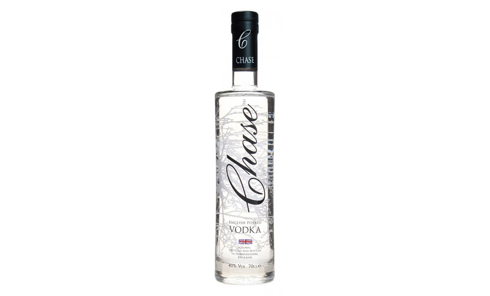 Chase Vodka bottle with emblem.