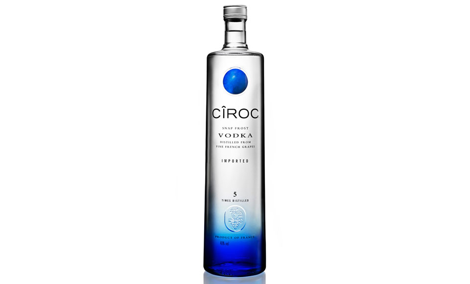 Ciroc Vodka bottle, white background.