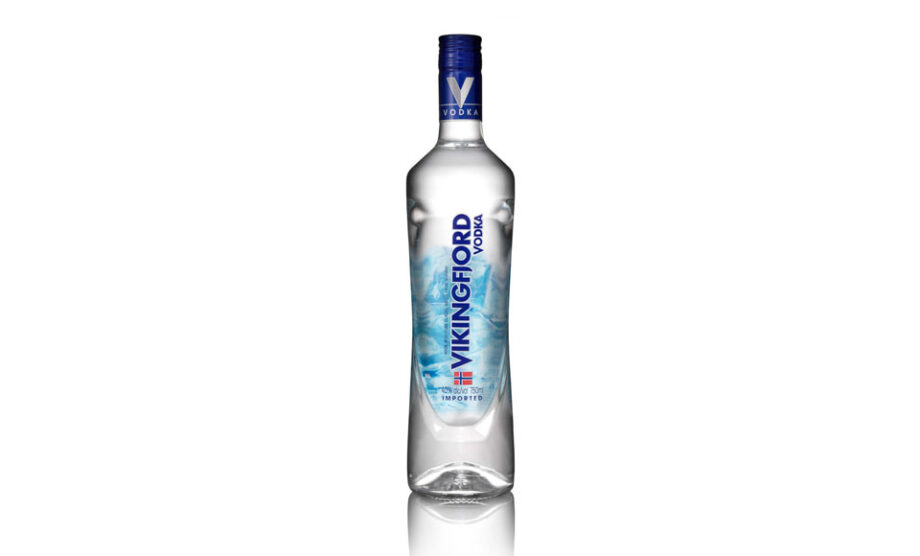 Vikingfjord Vodka bottle on display.