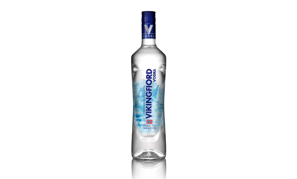 Vikingfjord Vodka bottle on display.