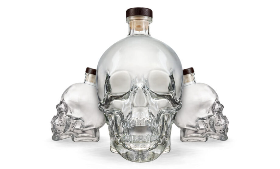 Crystal Head Vodka skull bottles.