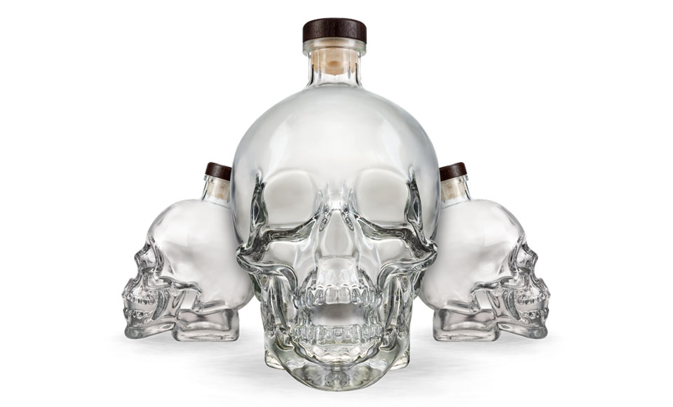 Crystal Head Vodka skull bottles.
