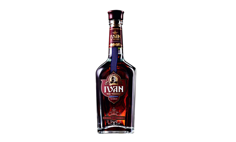 Tsar Vodka: dark bottle, detailed.