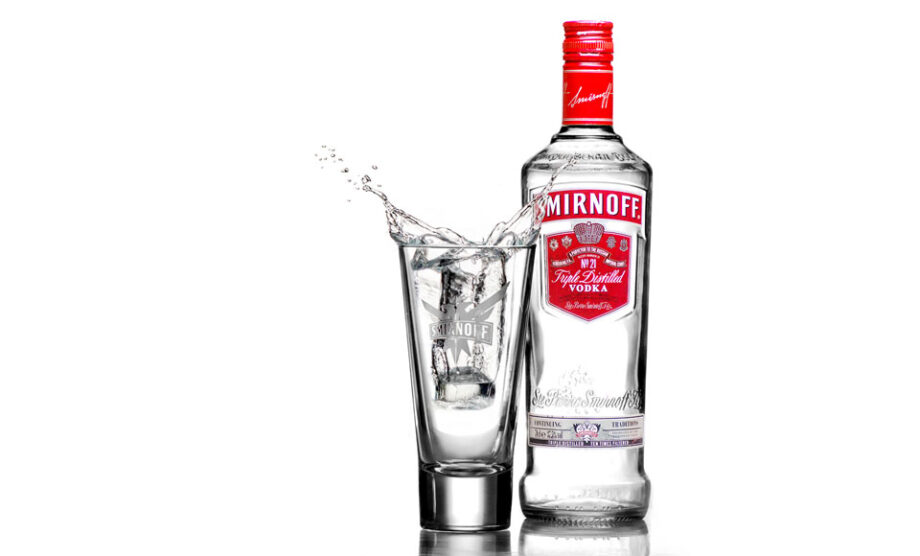 Smirnoff vodka with splashing shot.