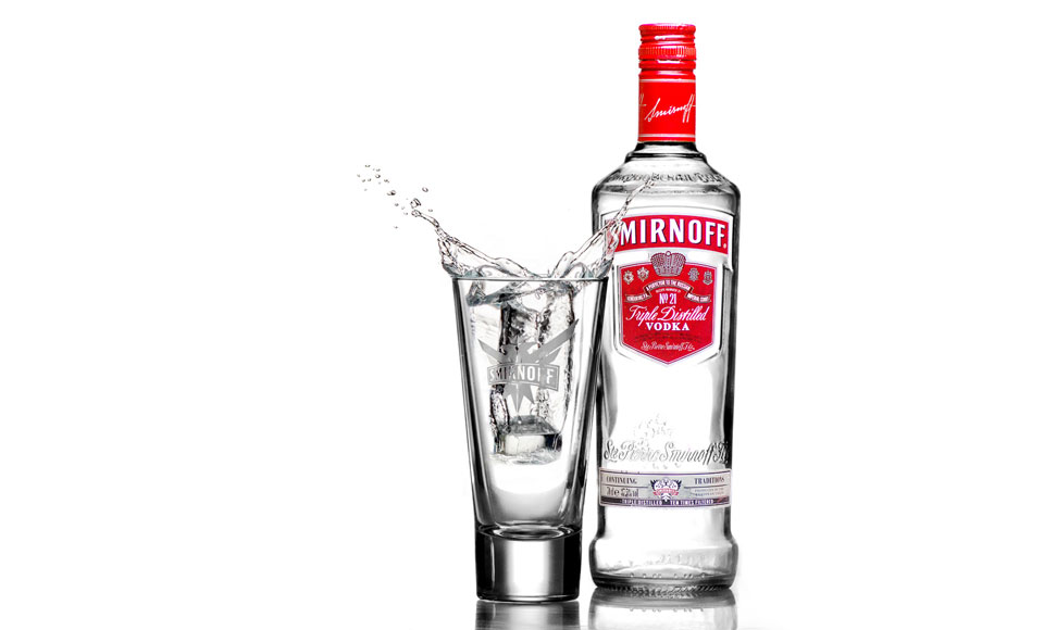 Smirnoff vodka with splashing shot.