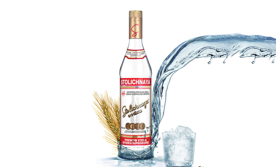 Stolichnaya vodka, ice, wheat stalks.