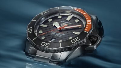 TAG Heuer Aquaracer: bold diver watch submerged.