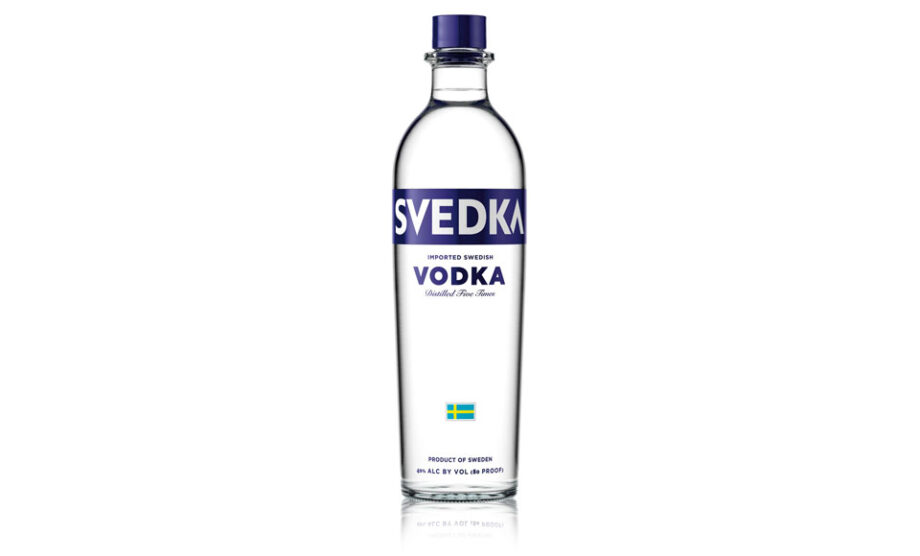 Svedka vodka bottle, upright display.