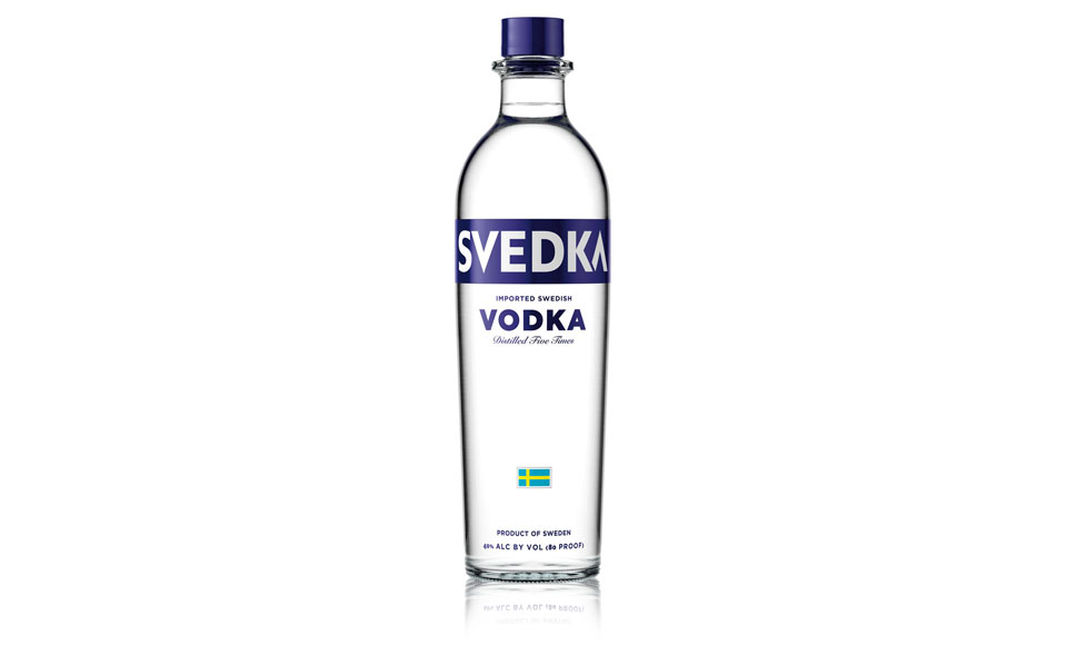 Svedka vodka bottle, upright display.
