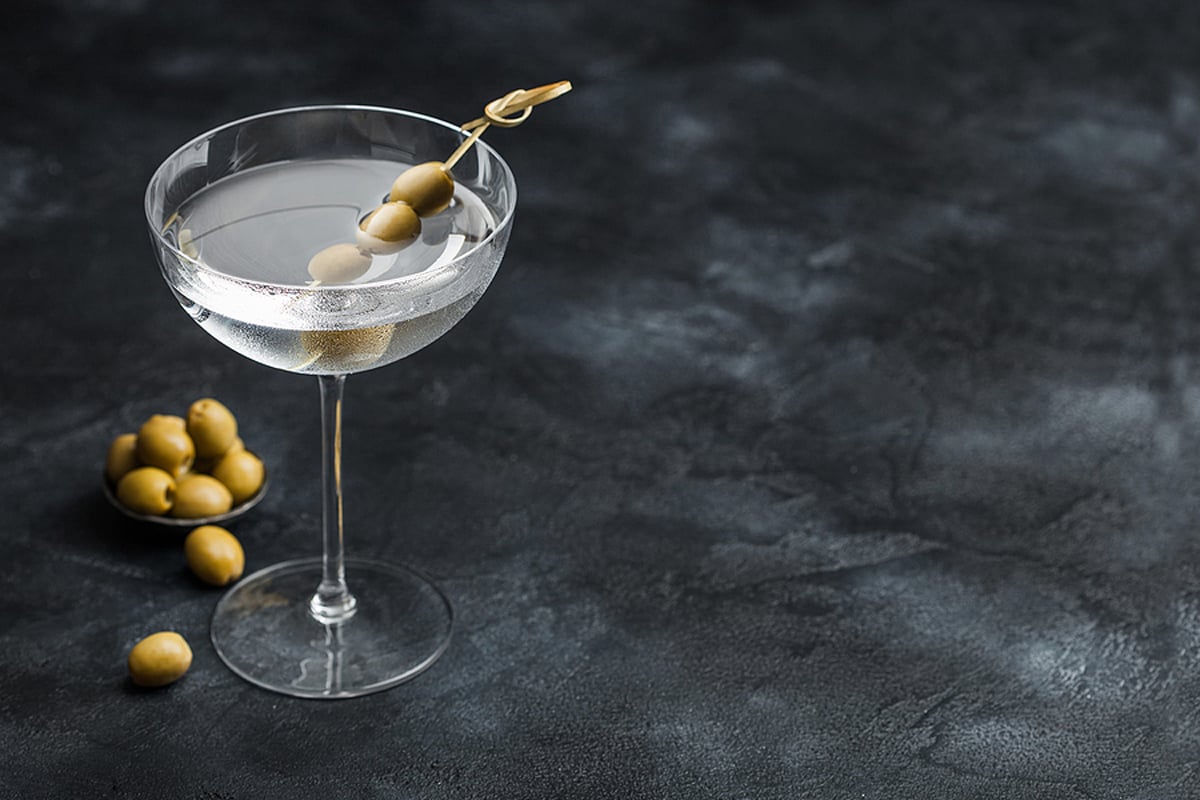 James Bond-style martini with olives.