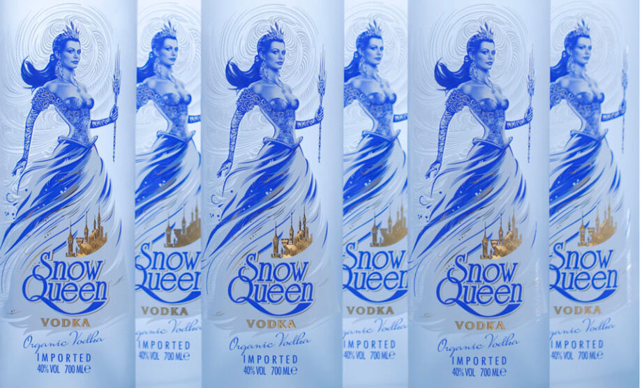 Snow Queen Vodka bottles arranged.