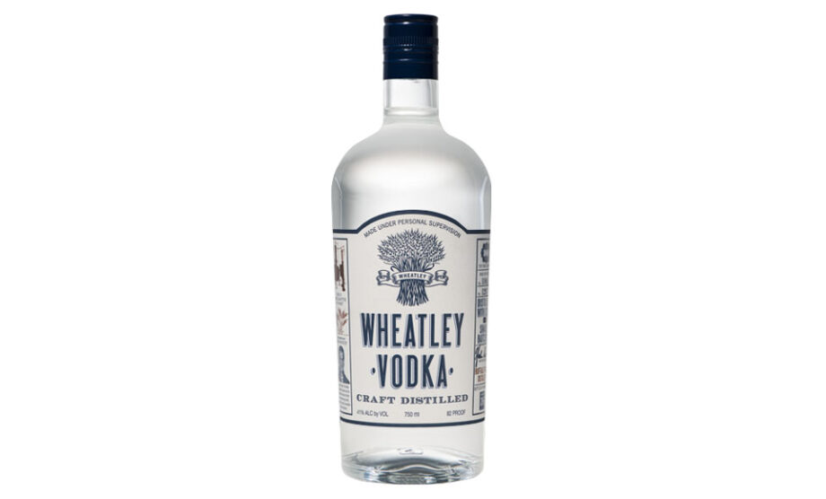 Wheatley Vodka: Clear bottle, blue label.