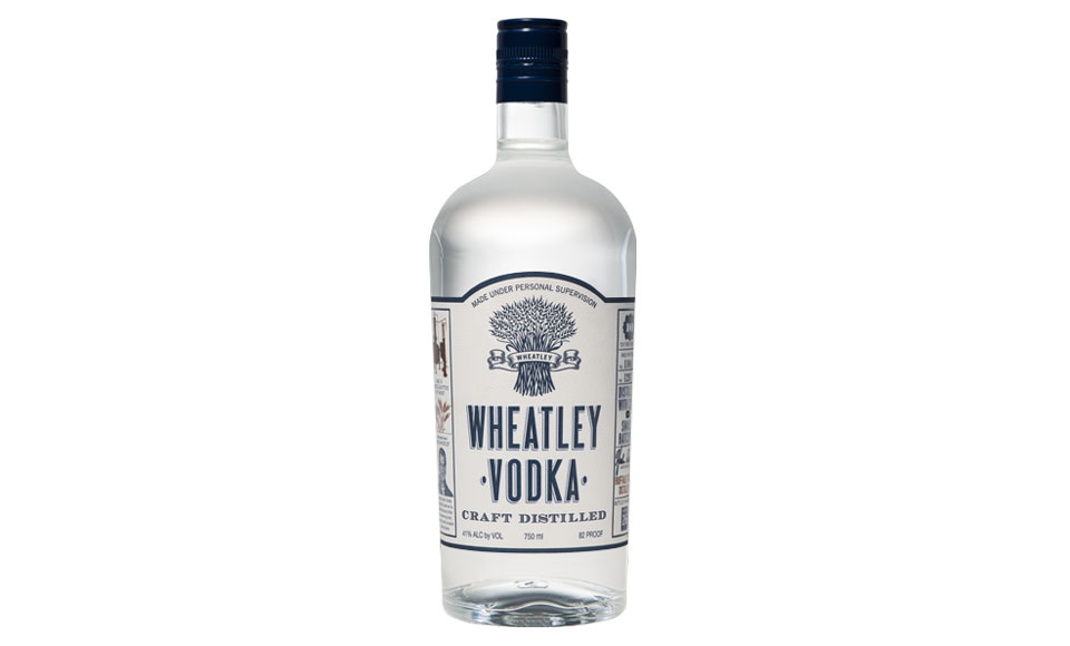 Wheatley Vodka: Clear bottle, blue label.